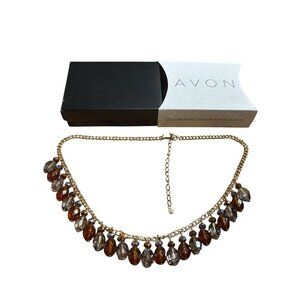 Avon Faceted Topaz Color Statement Necklace Goldtone Adjustable Chain New in Box